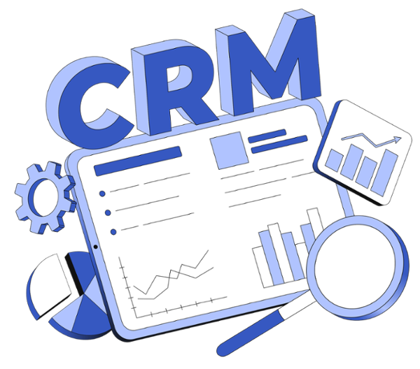 lettering crm with graphs, gear and magnifier-1