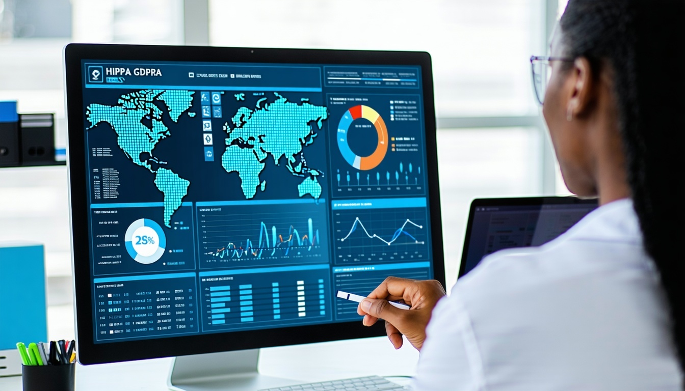 A healthcare marketer analyzing data on a computer