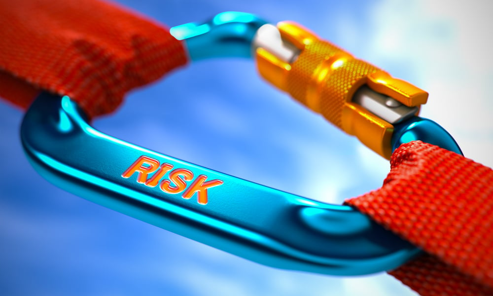 Risk on Blue Carabine with a Red Ropes. Selective Focus. 3D Render.